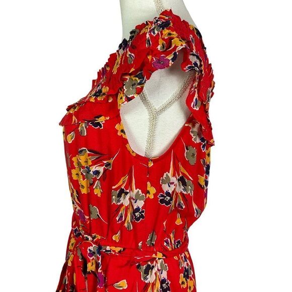 Anthropologie Conversations Floral Print Red Midi Dress, size 6, pockets - Picture 6 of 13
